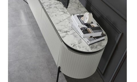 Tesla Beyaz -Mermer Tv Sehpası