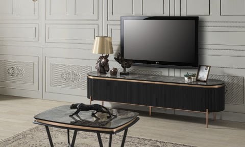 Tesla Siyah-Bronz Tv Sehpası