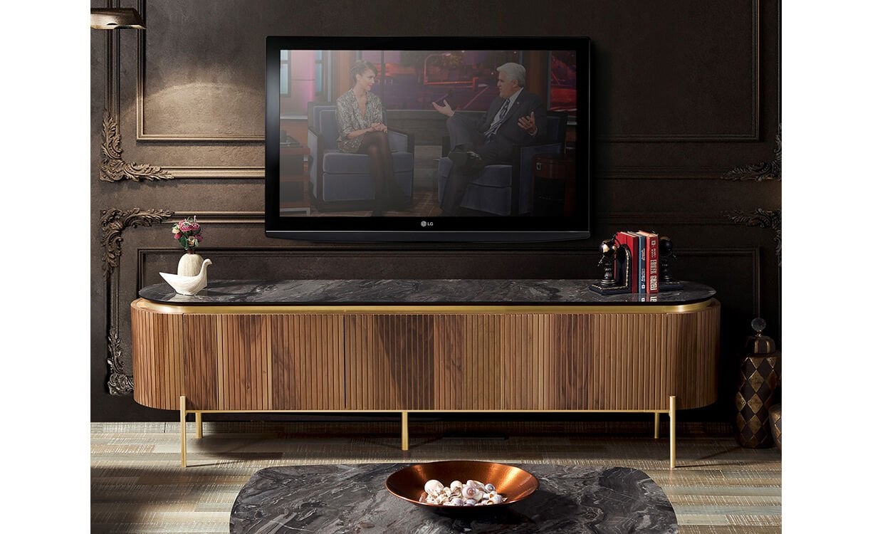 Tesla Ceviz-Gold Tv Sehpası