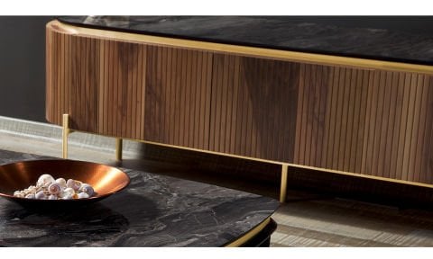 Tesla Ceviz-Gold Tv Sehpası