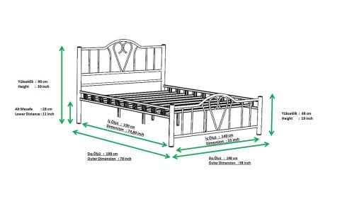 Toronto Metal Ferforje Çift Kişilik Karyola 140*200 cm