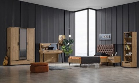 Kolezyum Ceviz Genç Odası (3 Kapılı Aynalı Dolap)