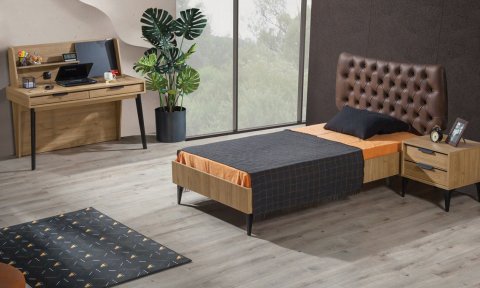 Kolezyum Ceviz Genç Odası Takımı (3 Kapılı Dolap, Komodin, 100*200 cm Başlıklı Karyola)