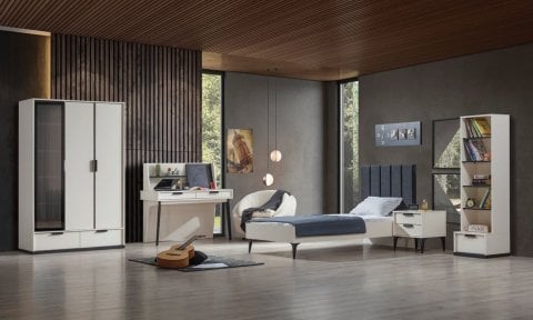 Kolezyum Ay Genç Odası Takımı (3 Kapılı Dolap, Komodin, 100*200 cm Başlıklı Karyola)