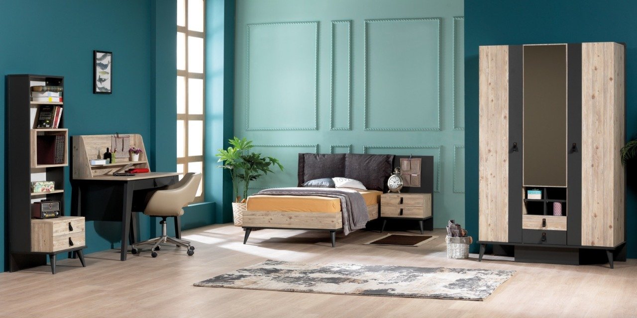 Rodi Soho Genç Odası Takımı (3 Kapılı Dolap *100*200 Karyola * Komodin)