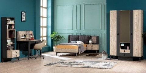 Rodi Soho Genç Odası Takımı (3 Kapılı Dolap *100*200 Karyola * Komodin)