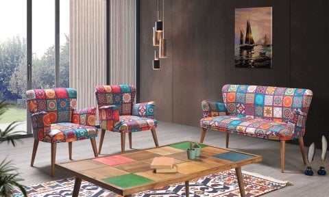 Liya Patchwork 2+1+1 Çay Seti (Salon, Balkon, Cafe Ofis)