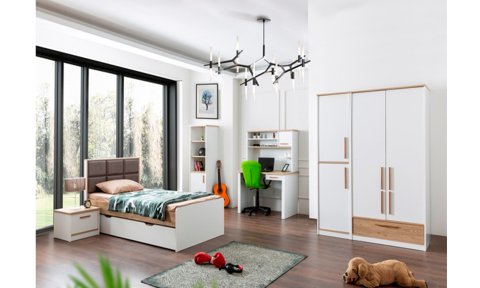 Plato Çocuk Odası (2 Kapılı Dolap,Komodin, 100*200 cm Başlıklı Karyola)