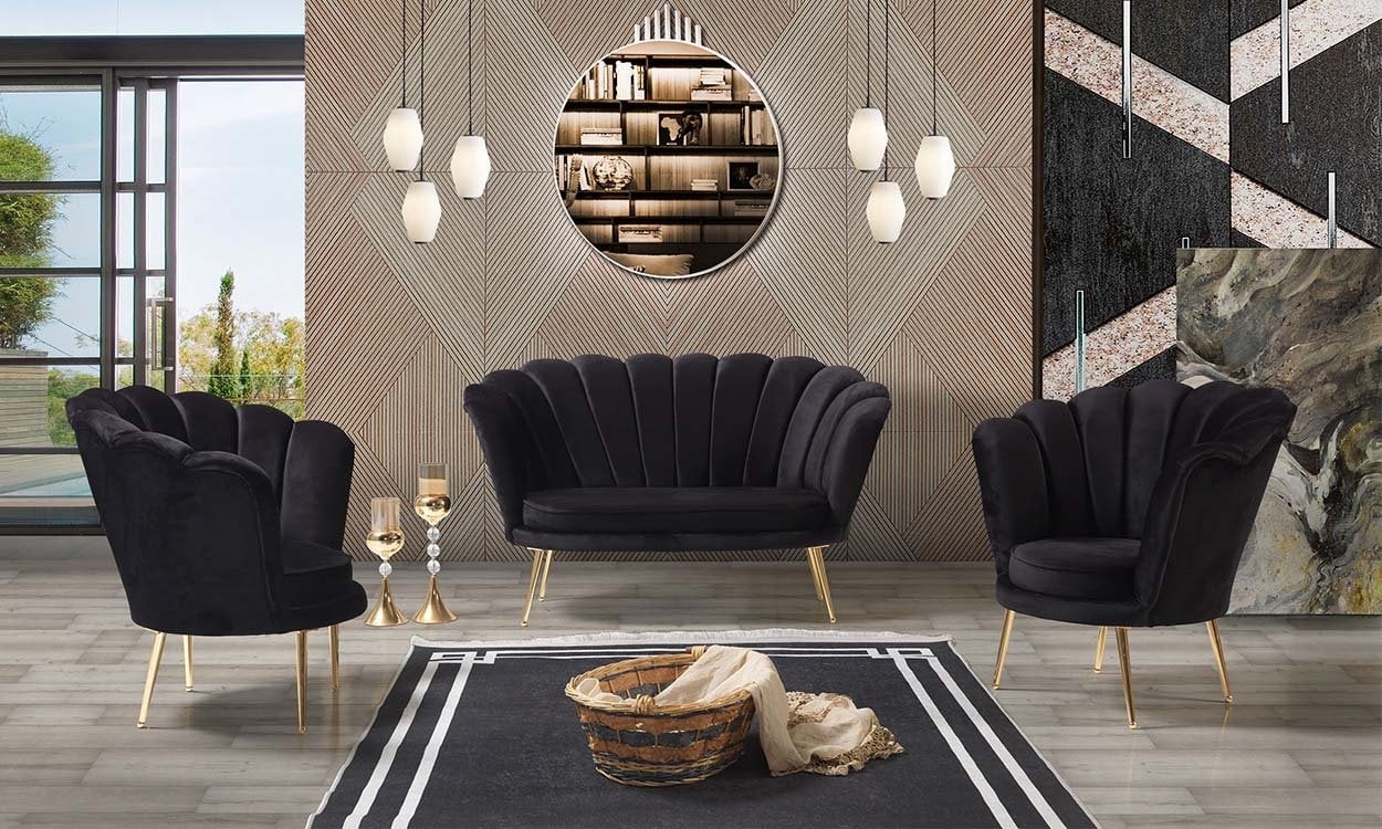 İnci Siyah 2+1+1  Çay Seti (Salon, Balkon, Cafe Ofis)