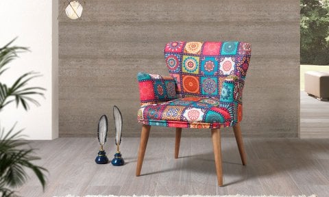 Liya Patchwork Çay Seti Tekli Koltuk, Berjer (Salon, Balkon, Cafe Ofis)