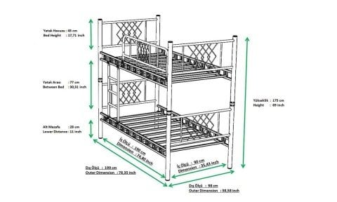 Poligon Metal Ferforje Tek Kişilik Ranza 90*200 cm