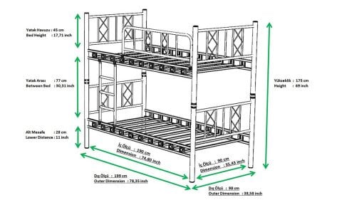 Gold Metal Ferforje Tek Kişilik Ranza 90*200 cm