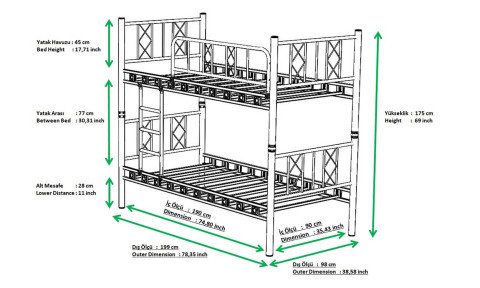 Gold Metal Ferforje Tek Kişilik Ranza 90*200 cm