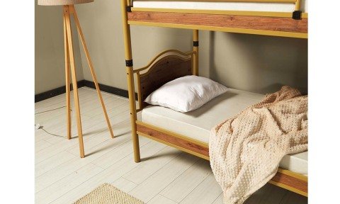 Alara Metal Ahşap Tek Kişilik Ranza 90*200 cm (Krem)