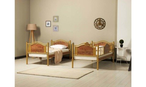 Alara Metal Ahşap Tek Kişilik Ranza 90*200 cm (Krem)