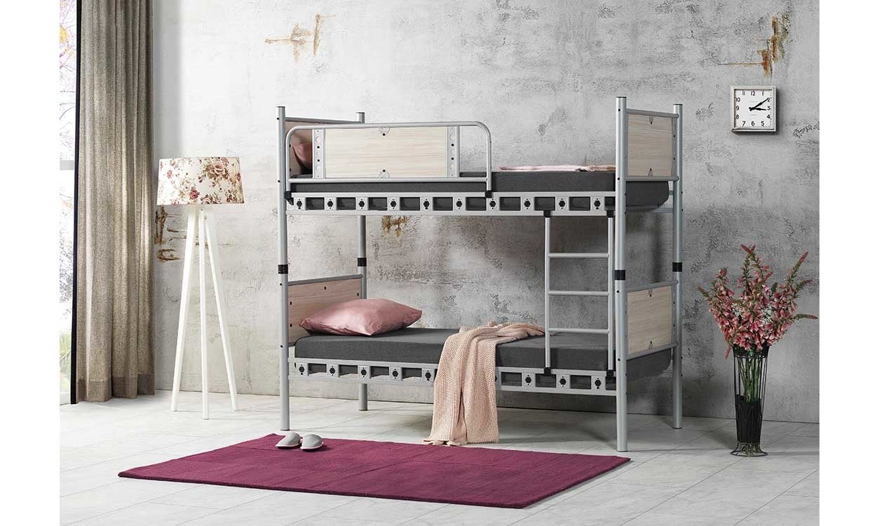 Efes Metal Ahşap Tek Kişilik Ranza 90*200 cm(Krem)