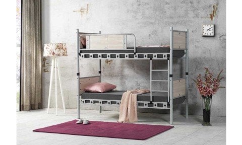 Efes Metal Ahşap Tek Kişilik Ranza 90*200 cm(Krem)