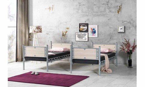 Efes Metal Ahşap Tek Kişilik Ranza 90*200 cm(Krem)