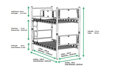 Efes Metal Ahşap Tek Kişilik Ranza 90*200 cm(Krem)