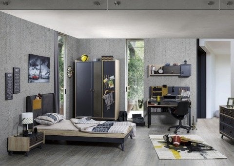 Dark Point Genç Odası Takımı (3 Kapılı Dolap, Karyola, Komodin )