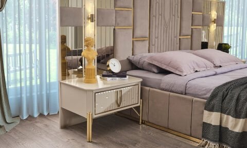 Bahar 160*200 cm Başlıklı Bazalı Karyola  (Vizon-Bej)