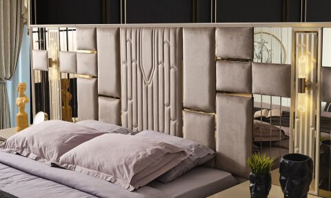 Bahar 160*200 cm Başlıklı Bazalı Karyola  (Vizon-Bej)