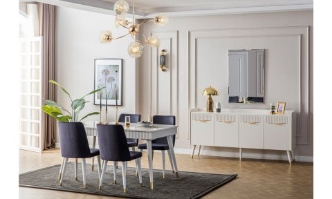 Tesla Aytaşı Yemek Masası ve 6 Sandalye