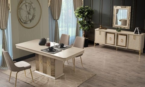 Bahar Yemek Masası ve 6 Sandalye(Vizon-Bej)