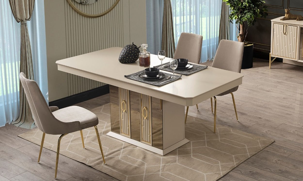 Bahar Yemek Masası ve 6 Sandalye(Vizon-Bej)