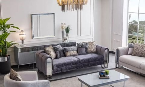 Solo Gümüş Modern Koltuk Takımı (3+3+1+1)