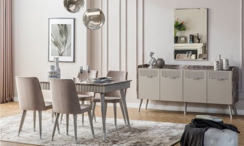 Tesla Cappucino Yemek Masası ve 6 Sandalye