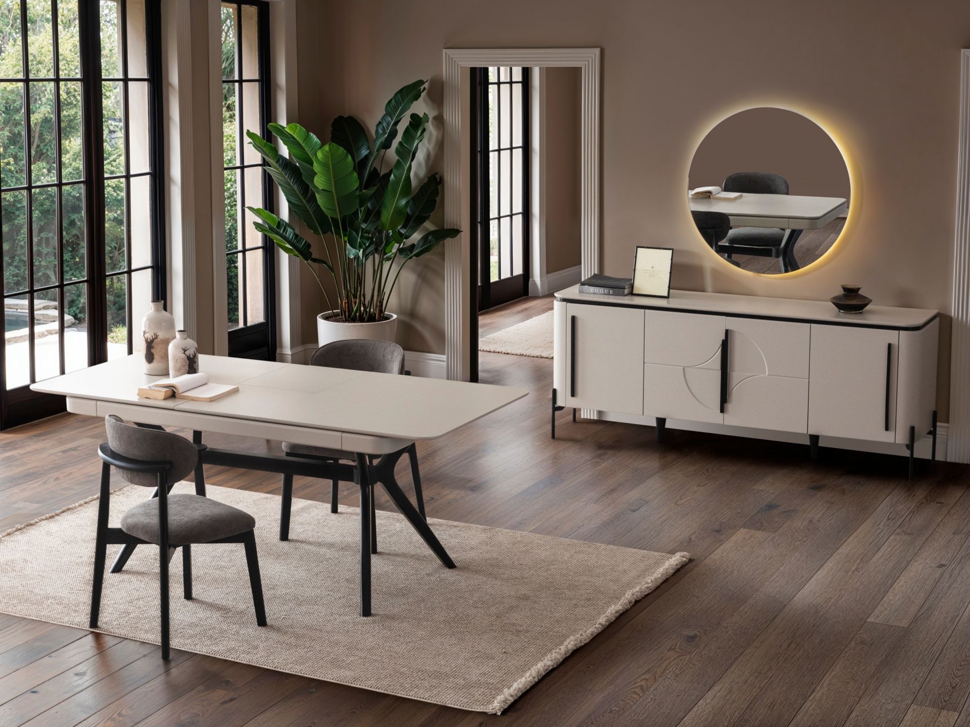 Elit Sis Gri Yemek Odası Takımı