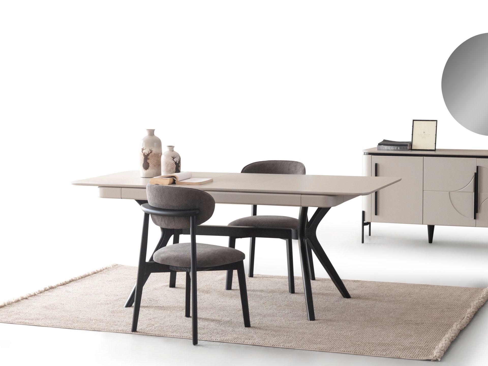 Elit Sis Gri Yemek Odası (Masa ve 6 Sandalye)