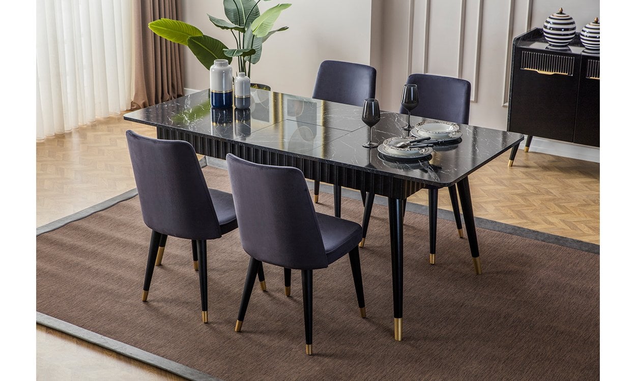 Tesla Siyah Yemek Masası ve 6 Sandalye