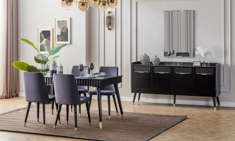 Tesla Siyah Yemek Masası ve 6 Sandalye