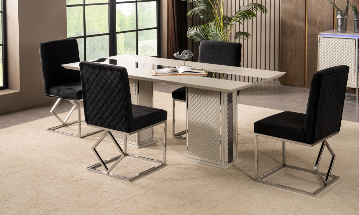 Pradax Yemek Masası ve 6 Sandalye(Gümüş)