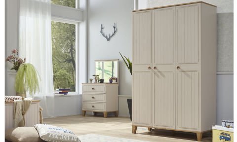 Ege Çocuk Odası (Montessori, 3 Kapılı Dolap, Aynalı Şifonyer)