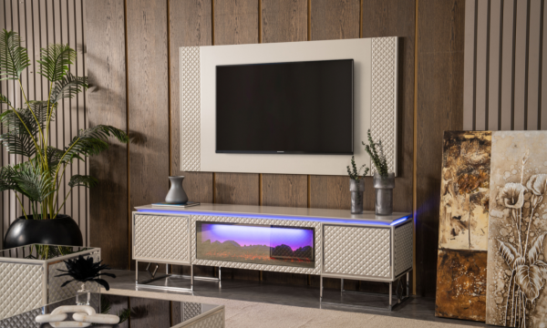 Pradax Şömineli TV Ünitesi(Gümüş)