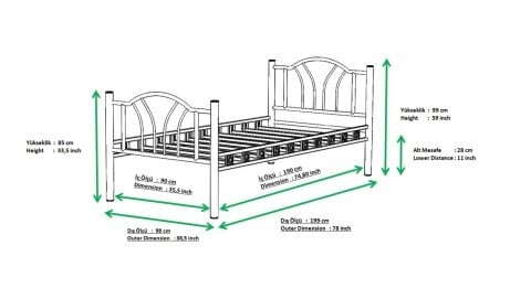 Royal 90*190 cm Tek Kişilik Metal Ferforje Karyola