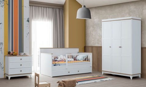 Lora Çocuk Odası Takımı (3 Kapılı Dolap *90x190 Montessori* Şifonyer)