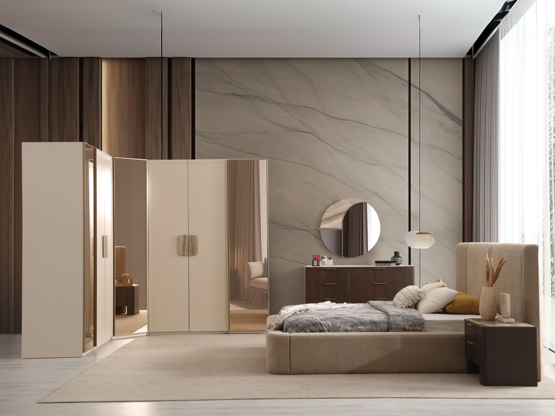 Madrid Köşe Dolaplı Yatak Odası (Reflekte kapak )