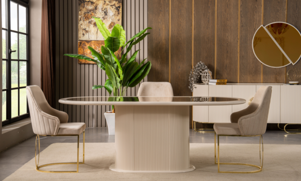 Luccix Yemek Masası ve 6 Sandalye(Gold)