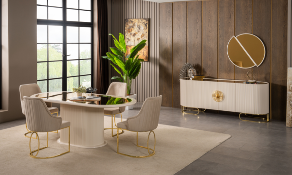 Luccix Yemek Masası ve 6 Sandalye(Gold)