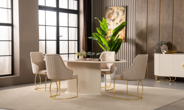 Luccix Yemek Masası ve 6 Sandalye(Gold)