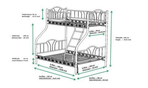 Stil Büyük Metal Ranza 90*190 - 140*190 cm