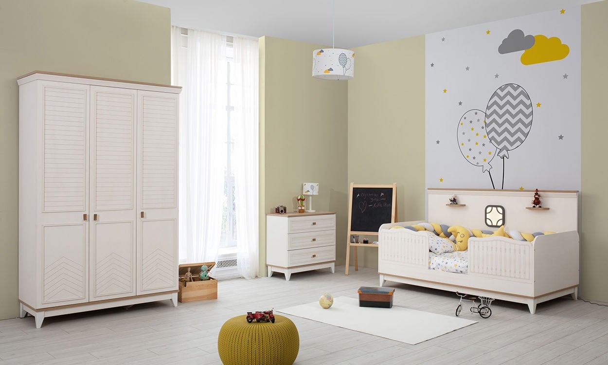 Sedir Çocuk Odası Takımı (3 Kapılı Dolap *90x190 Montessori* Şifonyer)