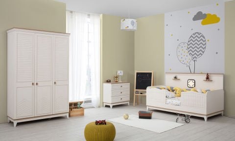 Sedir Çocuk Odası Takımı (3 Kapılı Dolap *90x190 Montessori* Şifonyer)