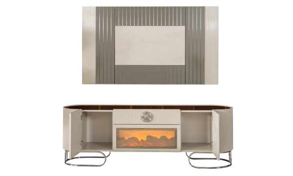 Luccix Şömineli TV Ünitesi(Gümüş)