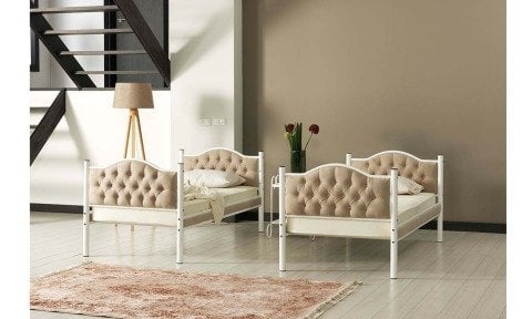 Melisa Metal Ahşap Ranza 90*200 cm (Krem)