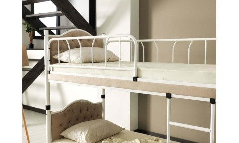 Melisa Metal Ahşap Ranza 90*200 cm (Krem)